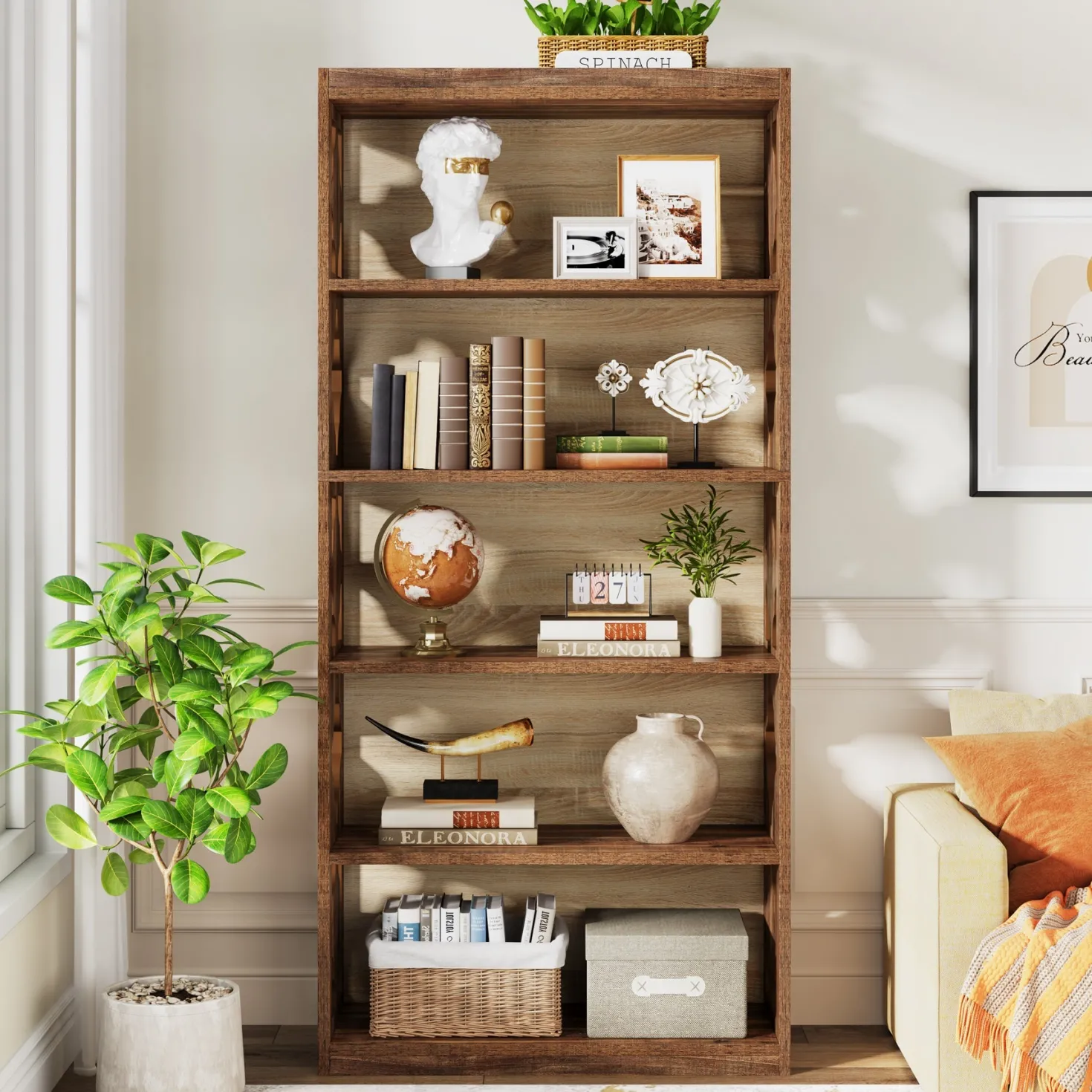 6-Tier Bookshelf, 70-Inch Wood Bookcase with Storage Shelves