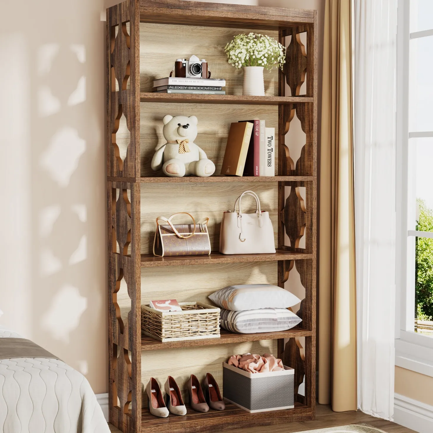 6-Tier Bookshelf, 70-Inch Wood Bookcase with Storage Shelves
