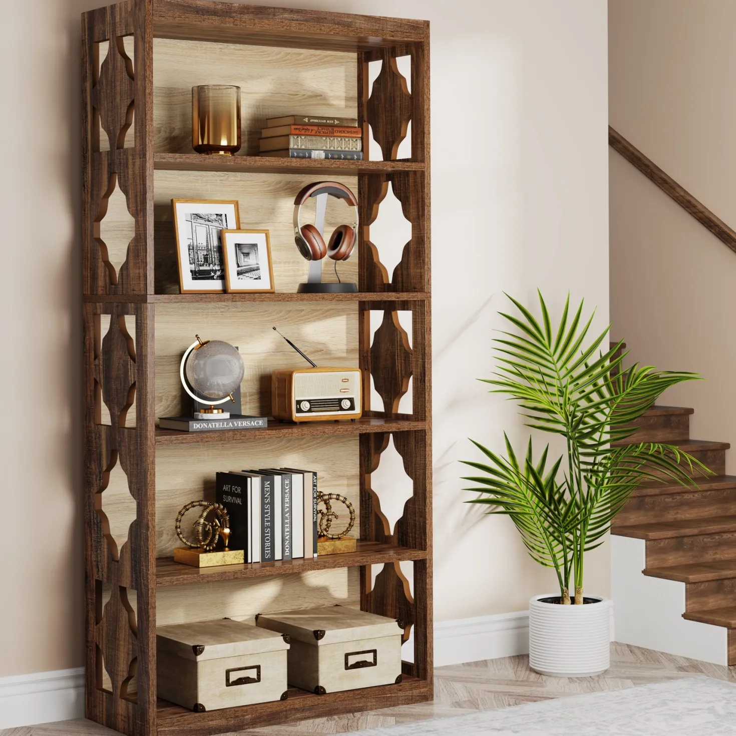 6-Tier Bookshelf, 70-Inch Wood Bookcase with Storage Shelves