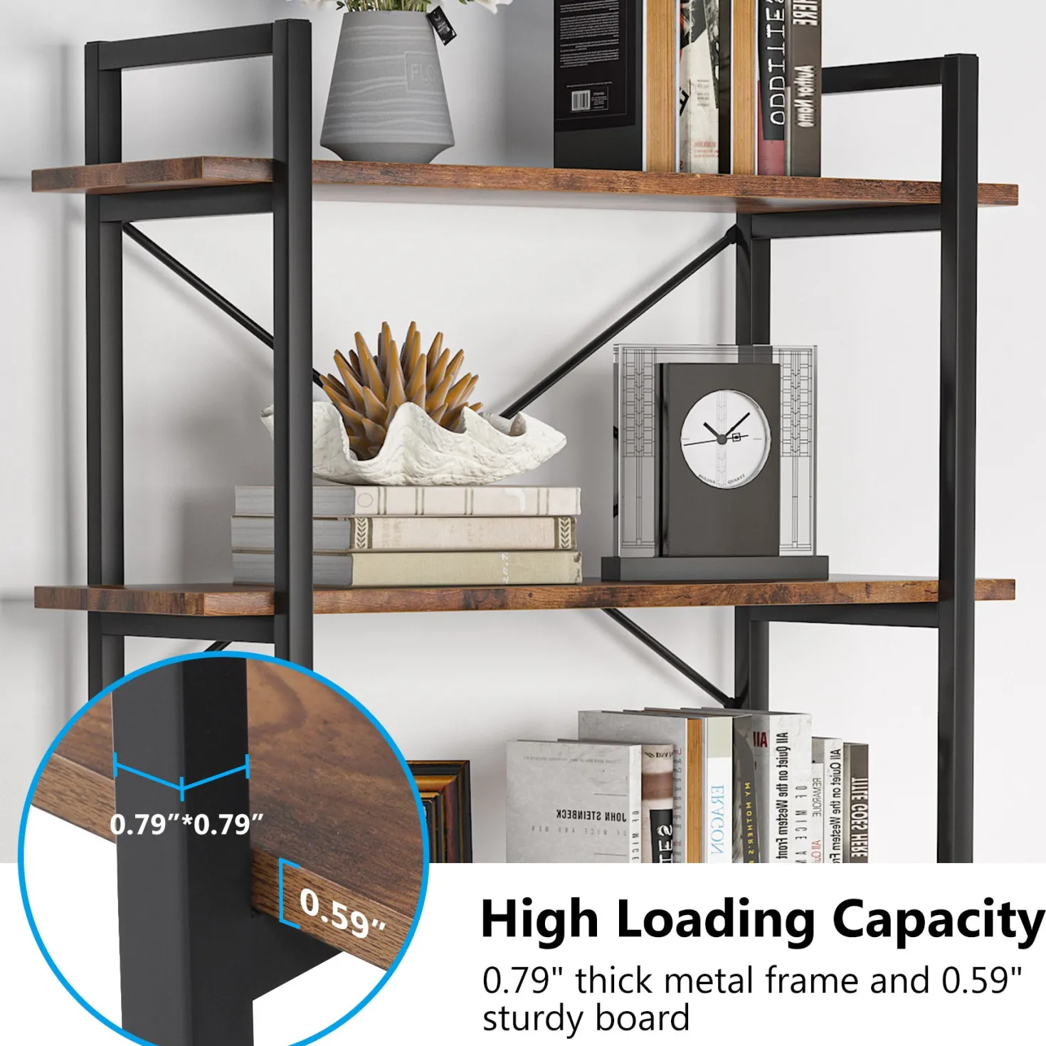 5-Tier Bookshelf, Industrial Etagere Brown Bookcase Display Shelf Unit