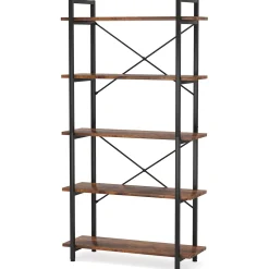 5-Tier Bookshelf, Industrial Etagere Brown Bookcase Display Shelf Unit