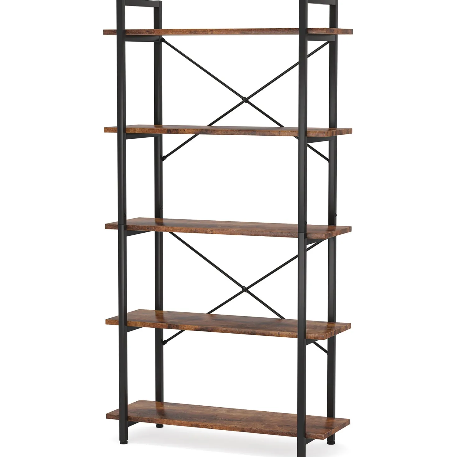 5-Tier Bookshelf, Industrial Etagere Brown Bookcase Display Shelf Unit