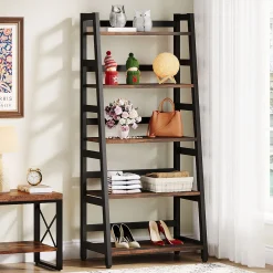 5-Tier Bookshelf, Ladder Bookcase Etagere Storage Shelf