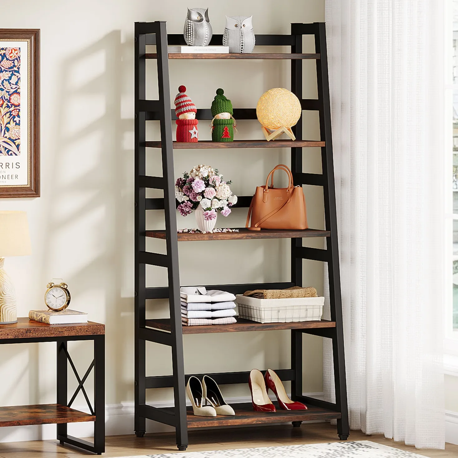 5-Tier Bookshelf, Ladder Bookcase Etagere Storage Shelf