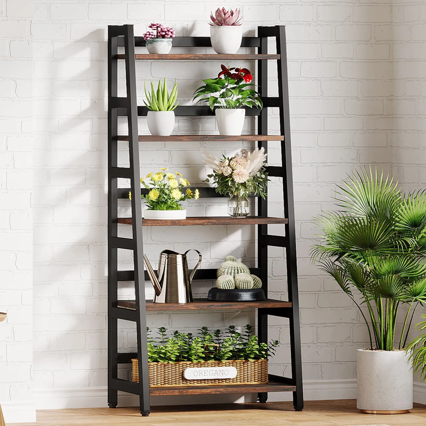 5-Tier Bookshelf, Ladder Bookcase Etagere Storage Shelf