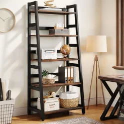 5-Tier Bookshelf, Ladder Bookcase Etagere Storage Shelf