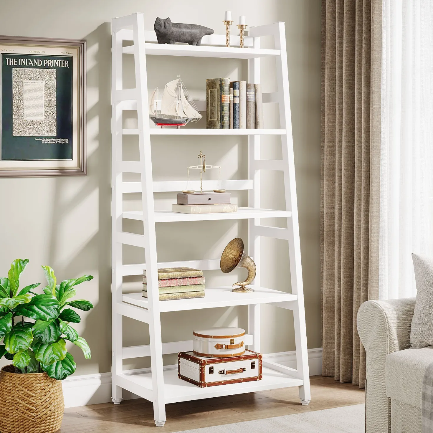 5-Tier Bookshelf, Ladder Bookcase Etagere Storage Shelf