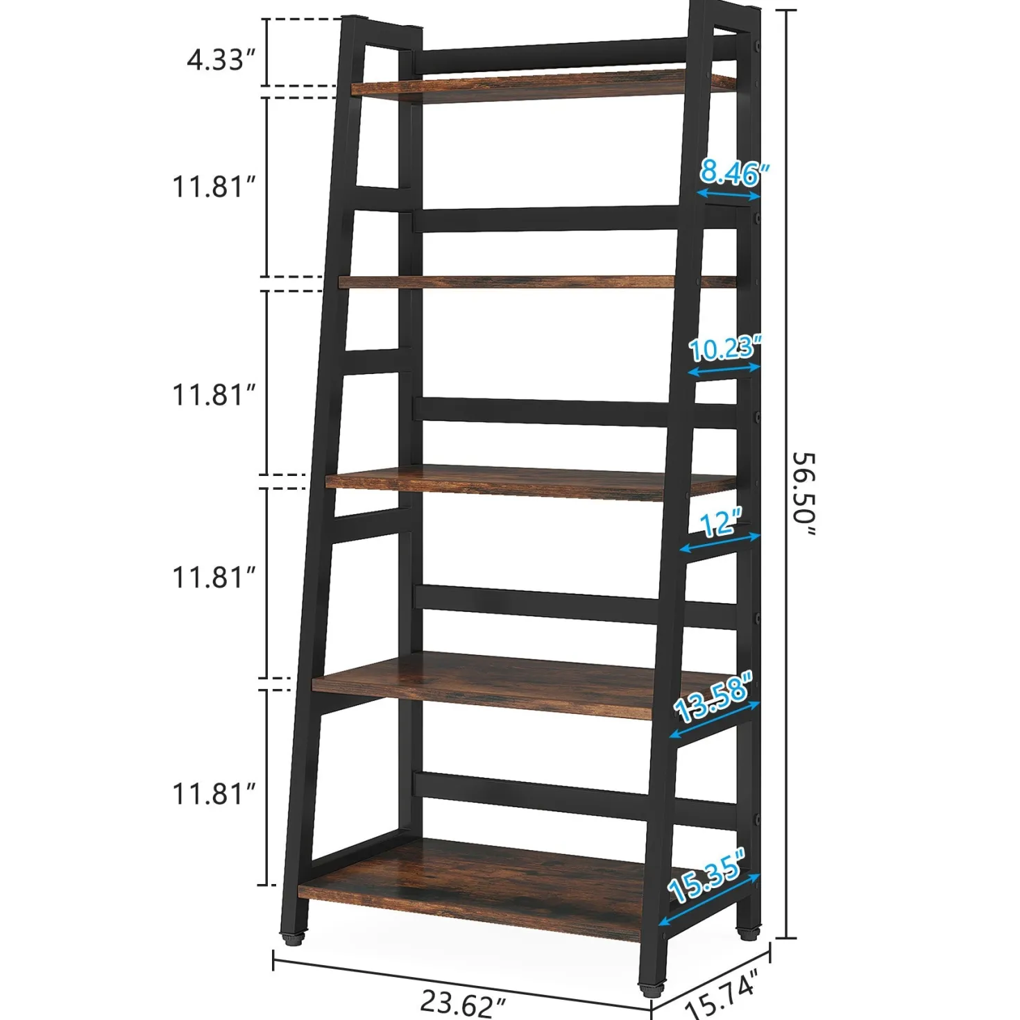 5-Tier Bookshelf, Ladder Bookcase Etagere Storage Shelf
