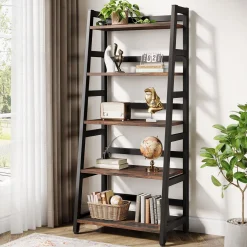 5-Tier Bookshelf, Ladder Bookcase Etagere Storage Shelf