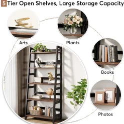 5-Tier Bookshelf, Ladder Bookcase Etagere Storage Shelf