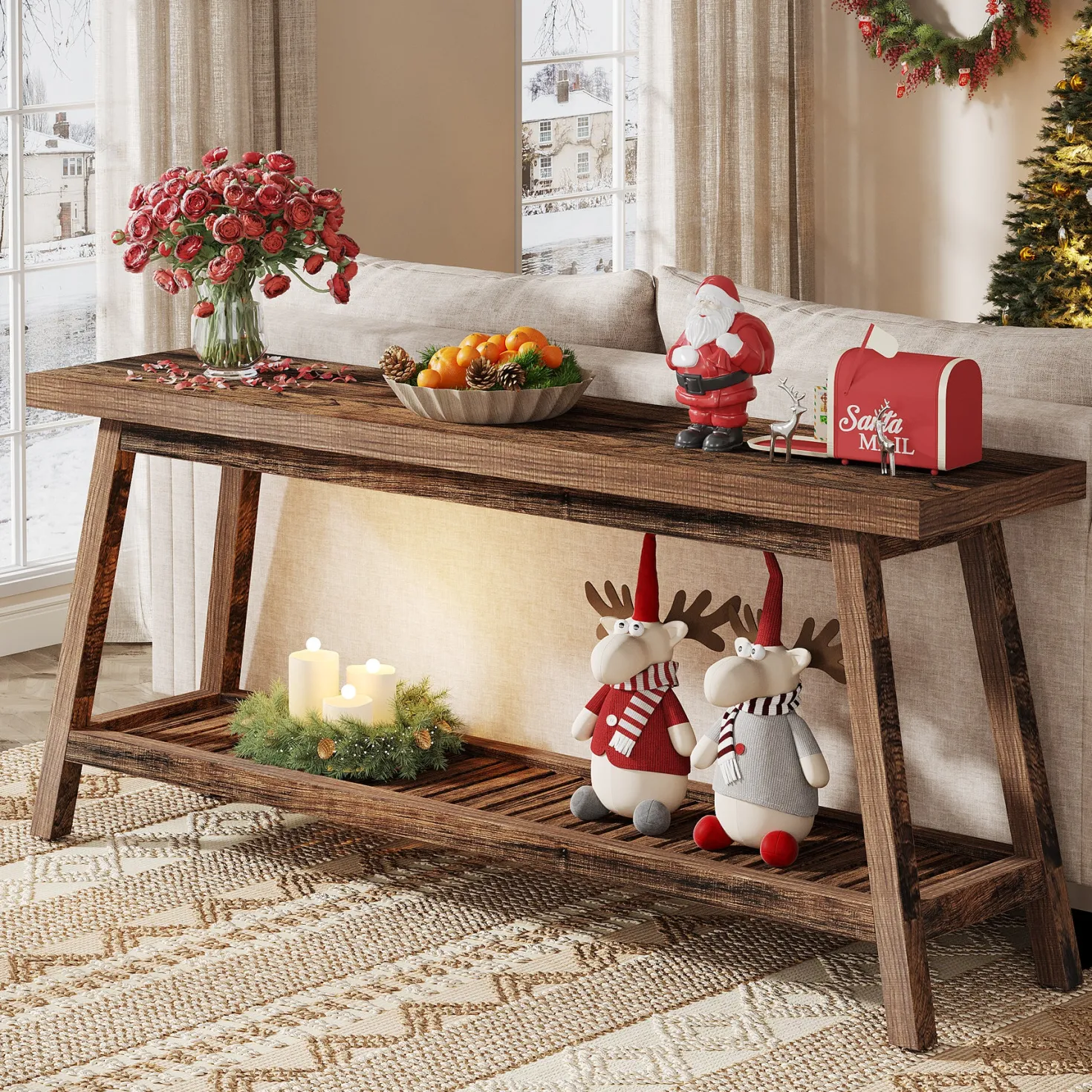 2-Tier Console Table, 70.9" Entryway Sofa Table for Hallway, Living Room