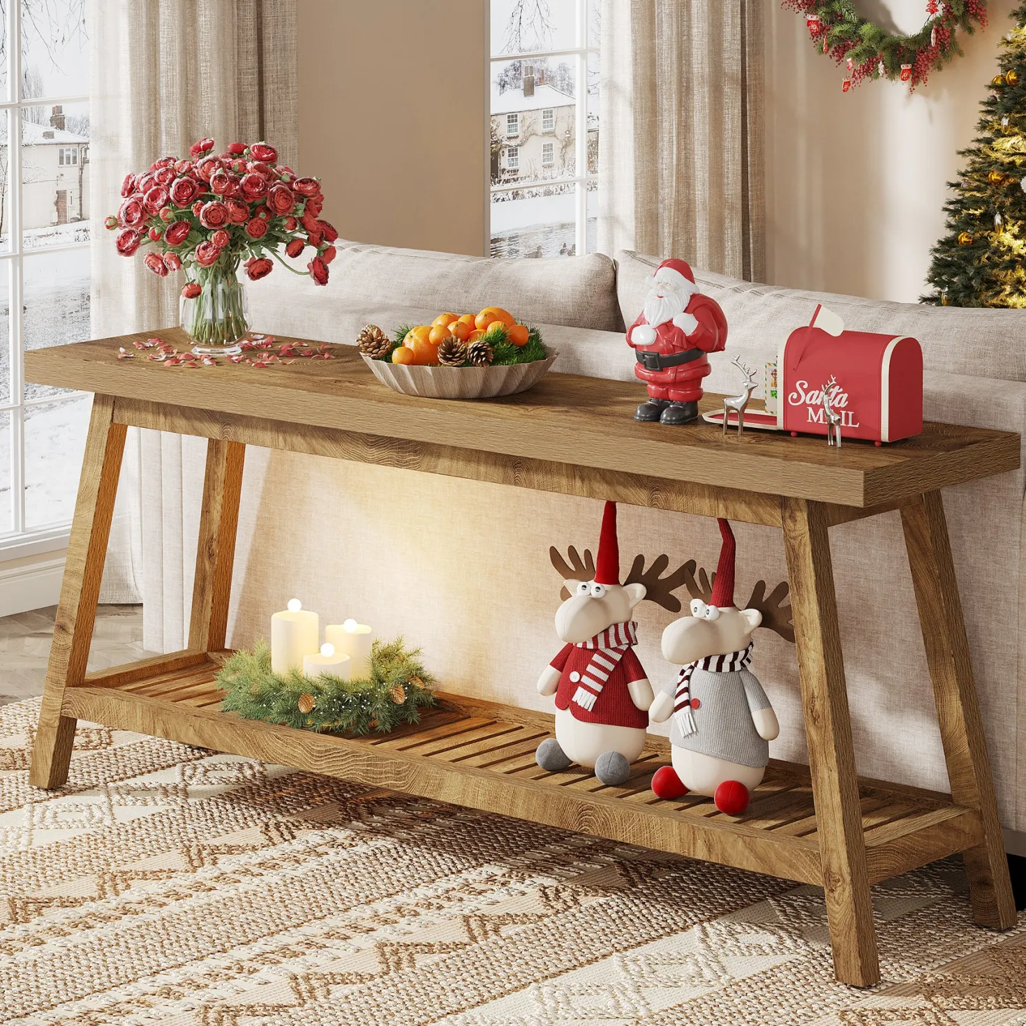 2-Tier Console Table, 70.9" Entryway Sofa Table for Hallway, Living Room