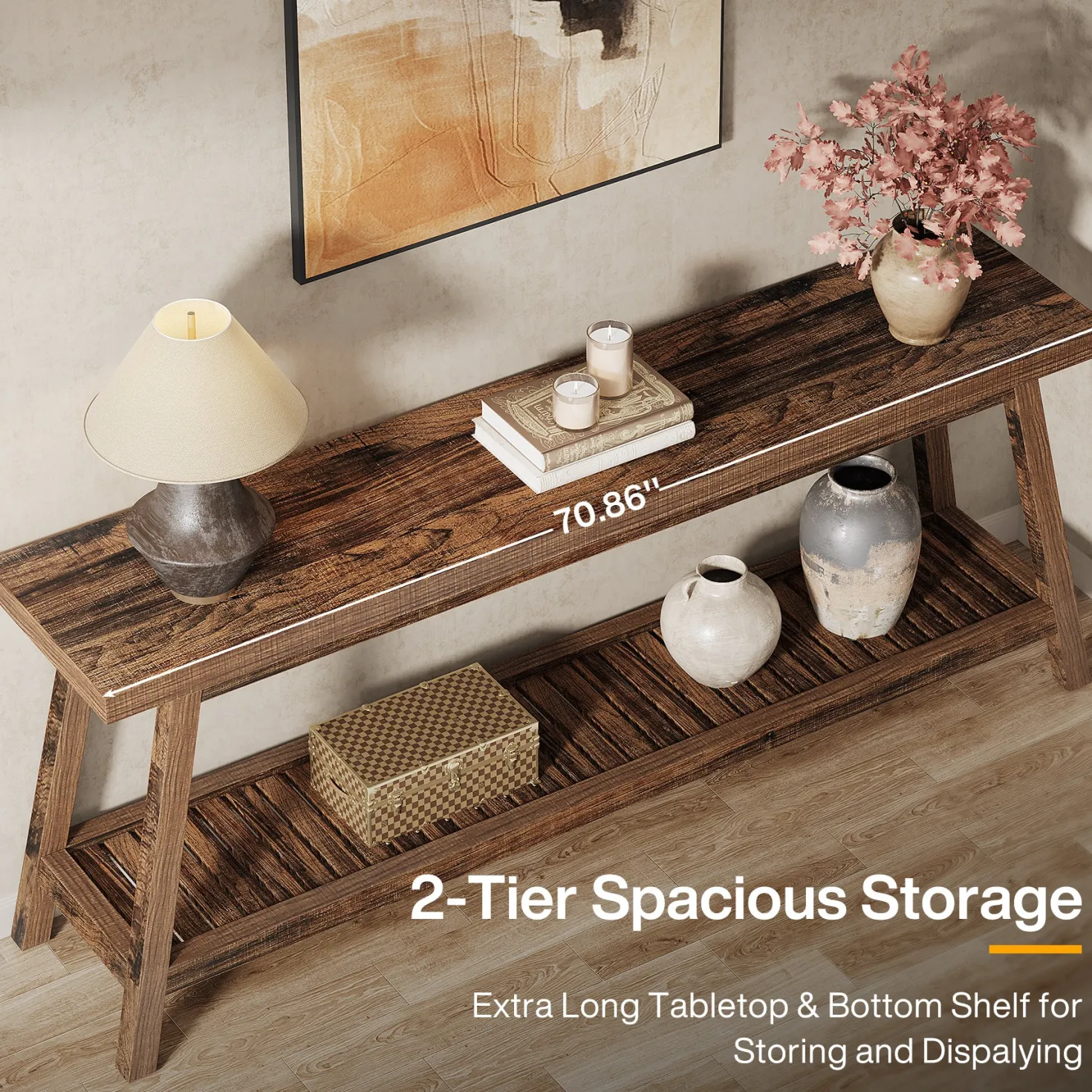 2-Tier Console Table, 70.9" Entryway Sofa Table for Hallway, Living Room