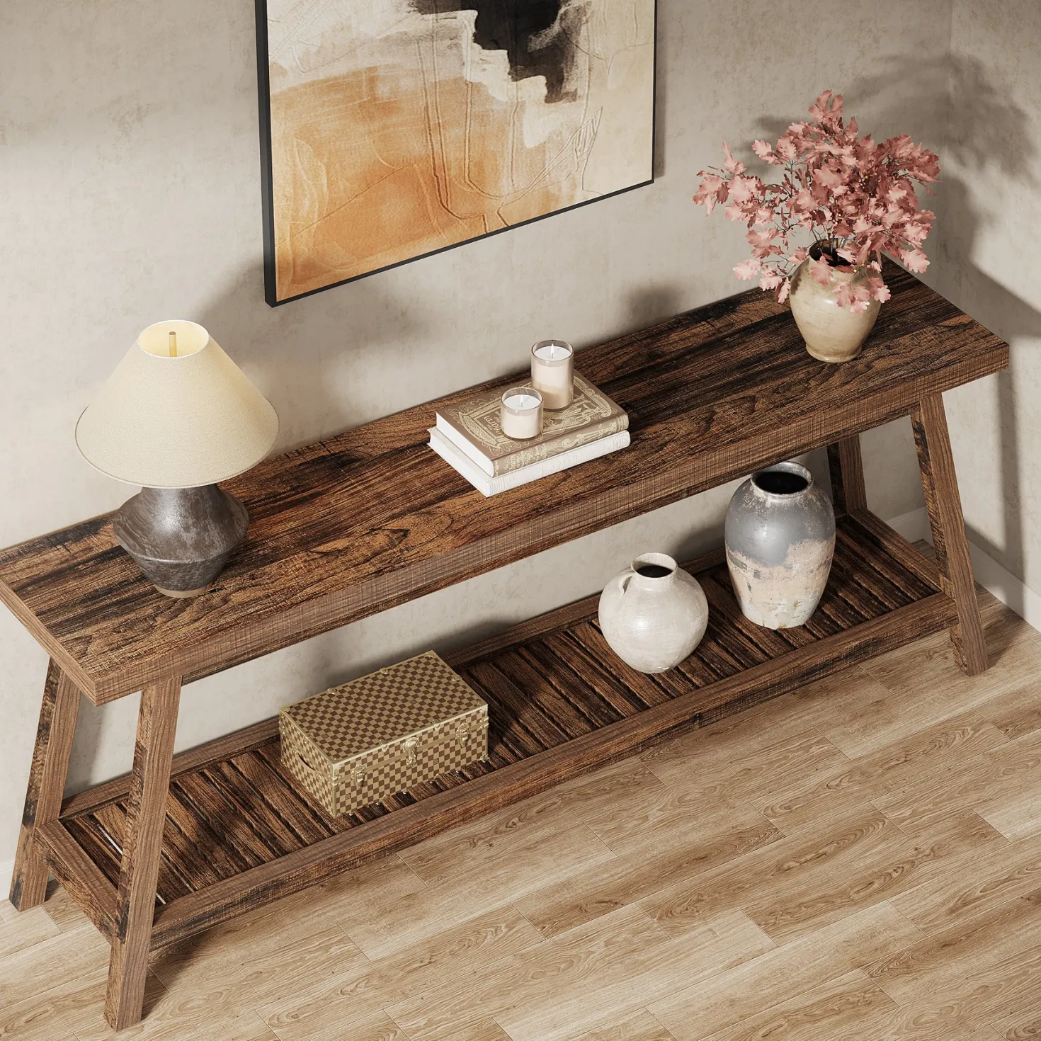 2-Tier Console Table, 70.9" Entryway Sofa Table for Hallway, Living Room
