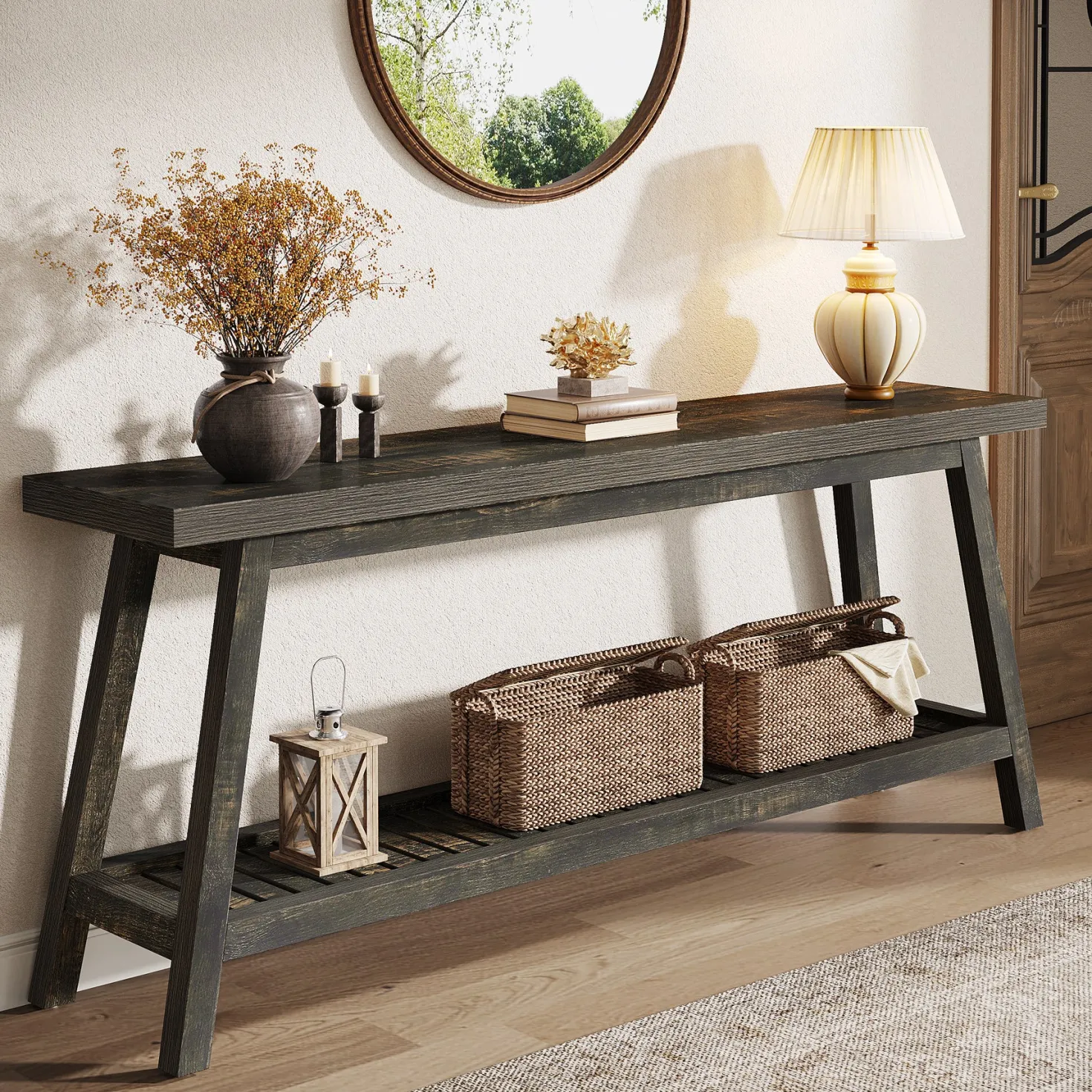 2-Tier Console Table, 70.9" Entryway Sofa Table for Hallway, Living Room