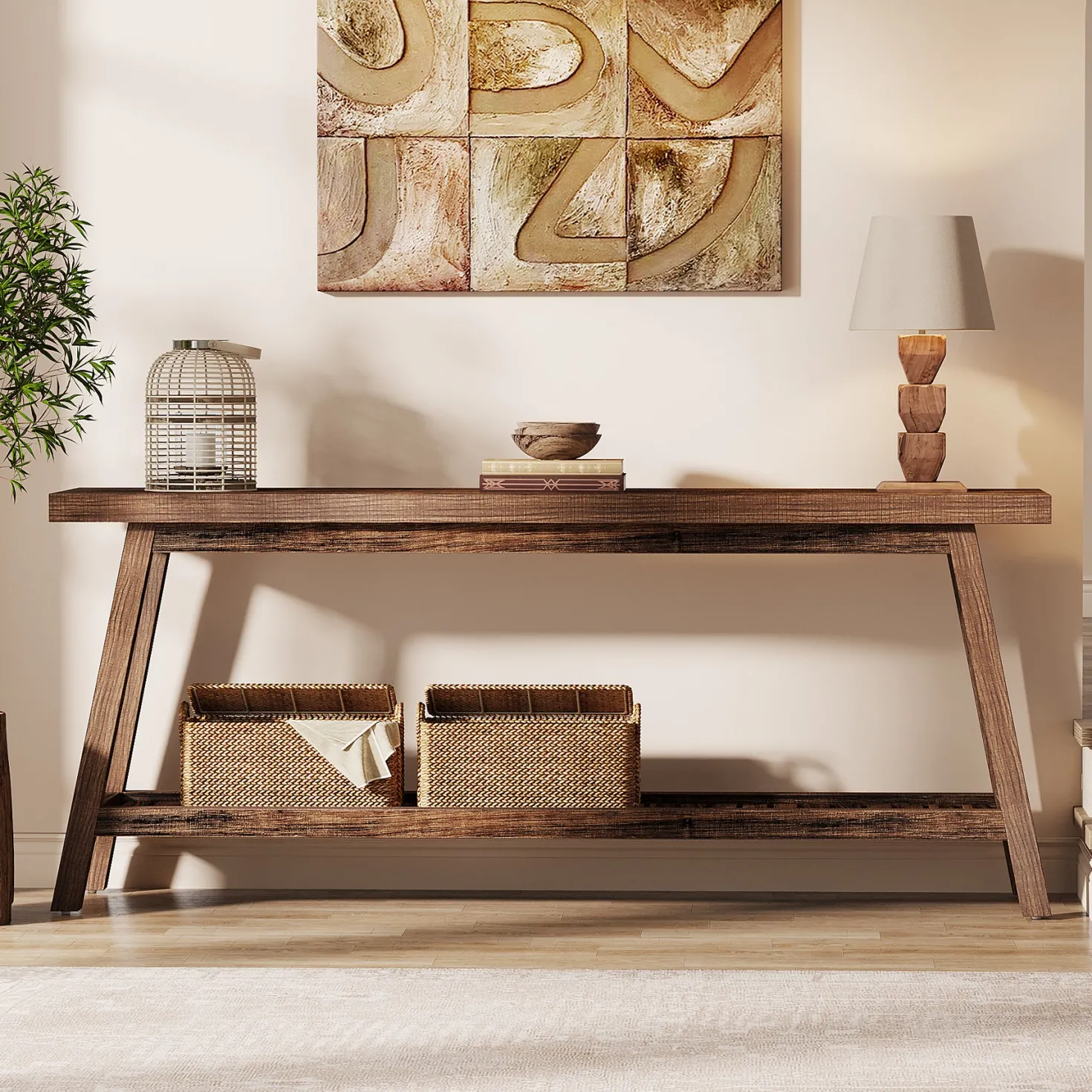 2-Tier Console Table, 70.9" Entryway Sofa Table for Hallway, Living Room