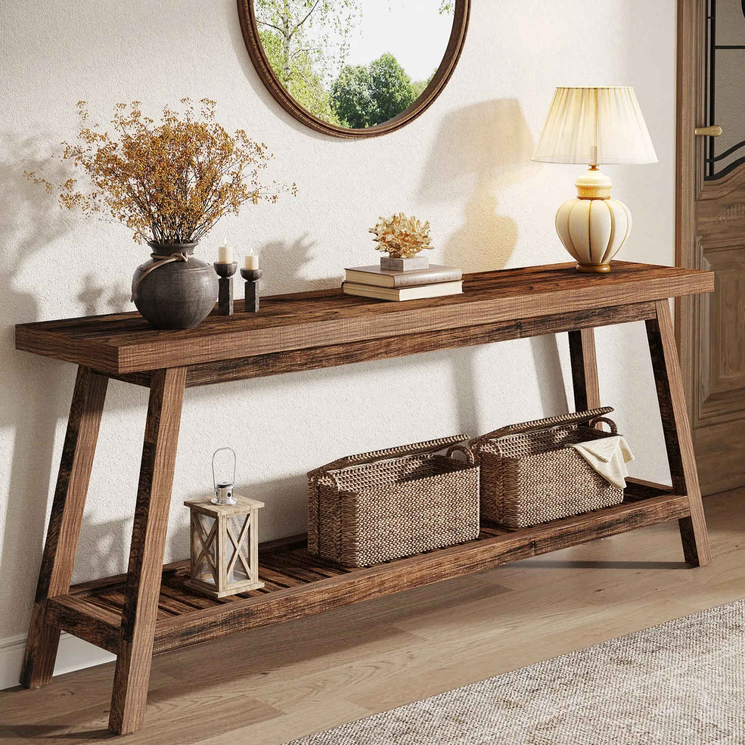2-Tier Console Table, 70.9" Entryway Sofa Table for Hallway, Living Room
