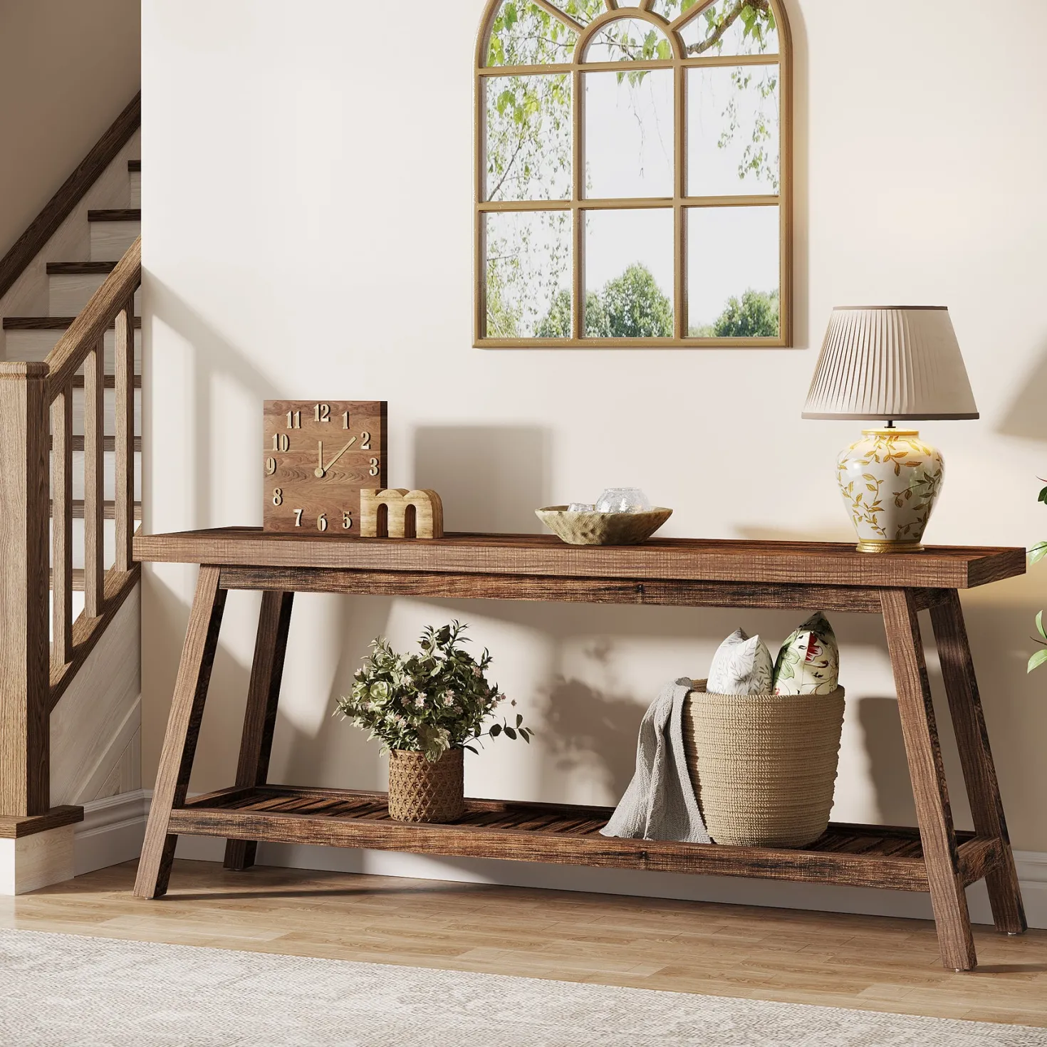 2-Tier Console Table, 70.9" Entryway Sofa Table for Hallway, Living Room