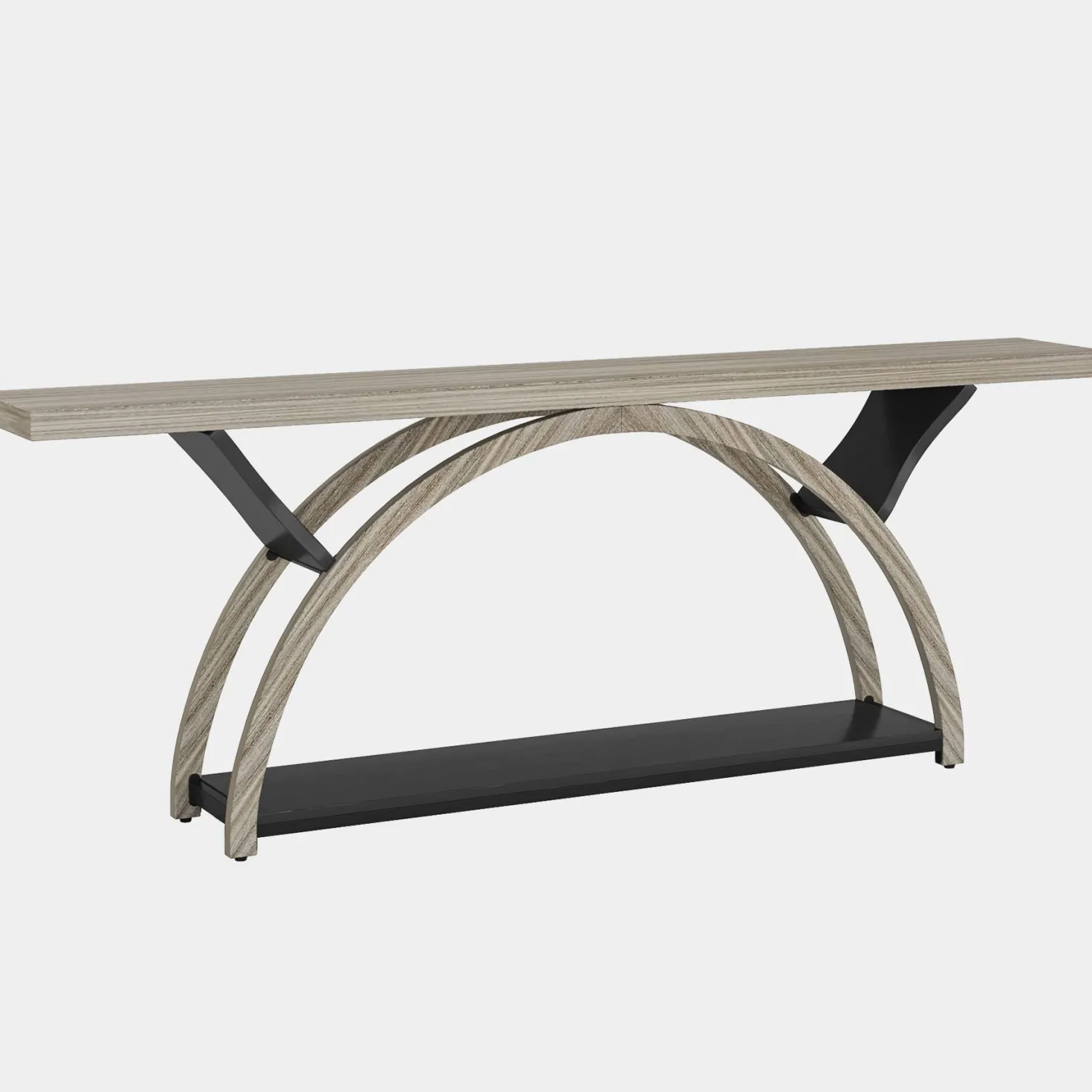 2-Tier Console Table, 70.9" Entryway Table with Half Moon Frame