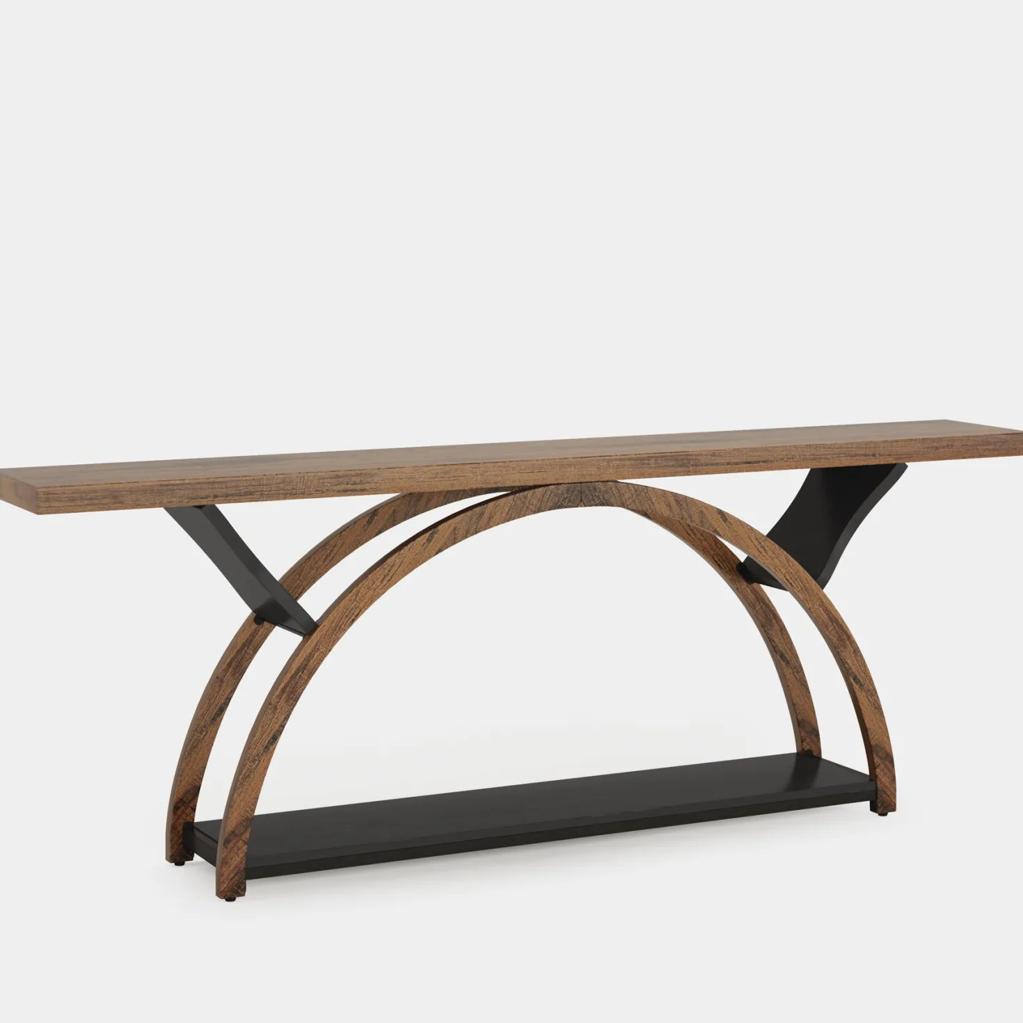 2-Tier Console Table, 70.9" Entryway Table with Half Moon Frame