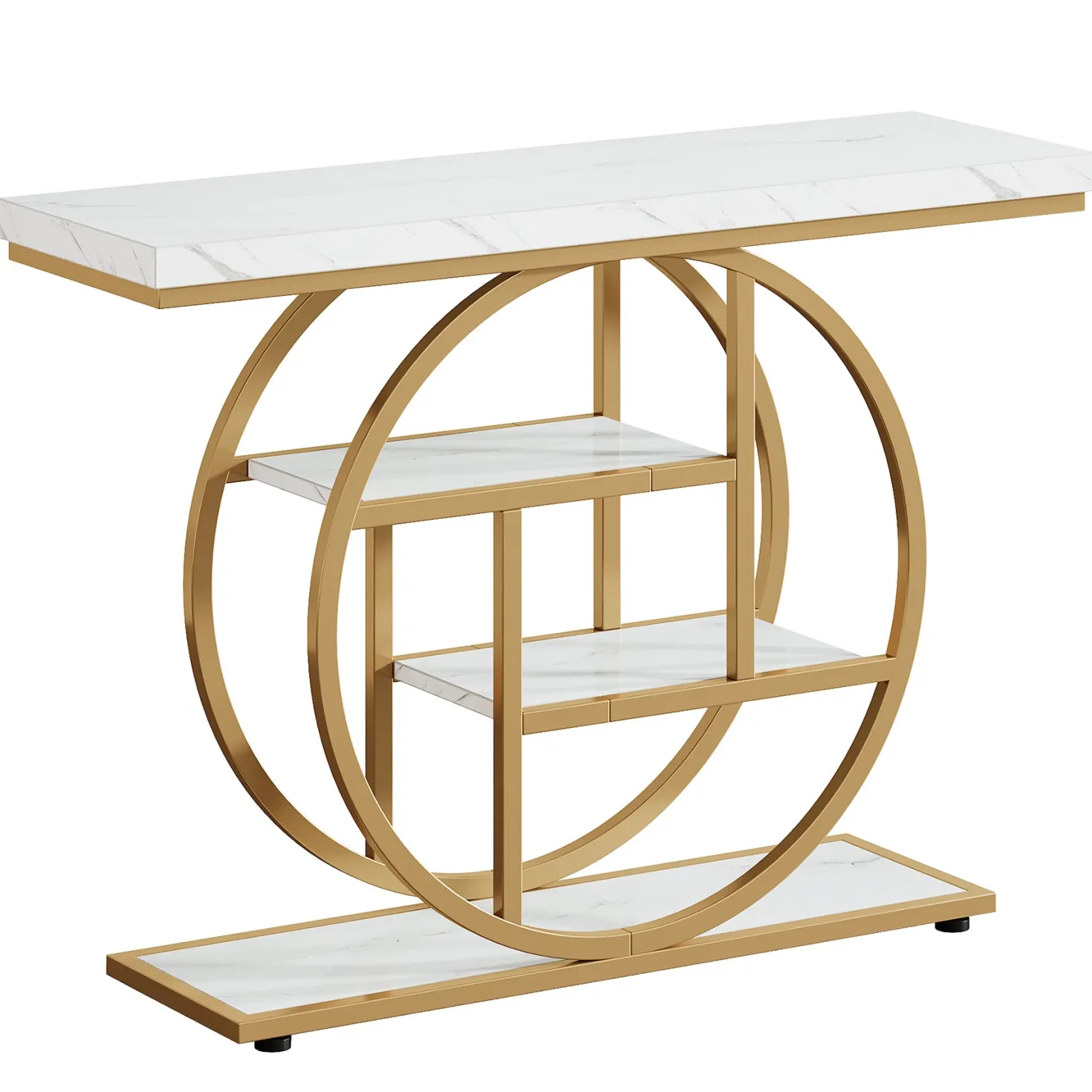 4-Tier Console Table, 41.3" Entryway Sofa Table with Circle Base