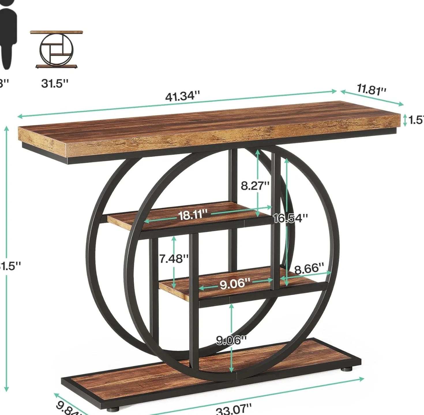 4-Tier Console Table, 41.3" Entryway Sofa Table with Circle Base