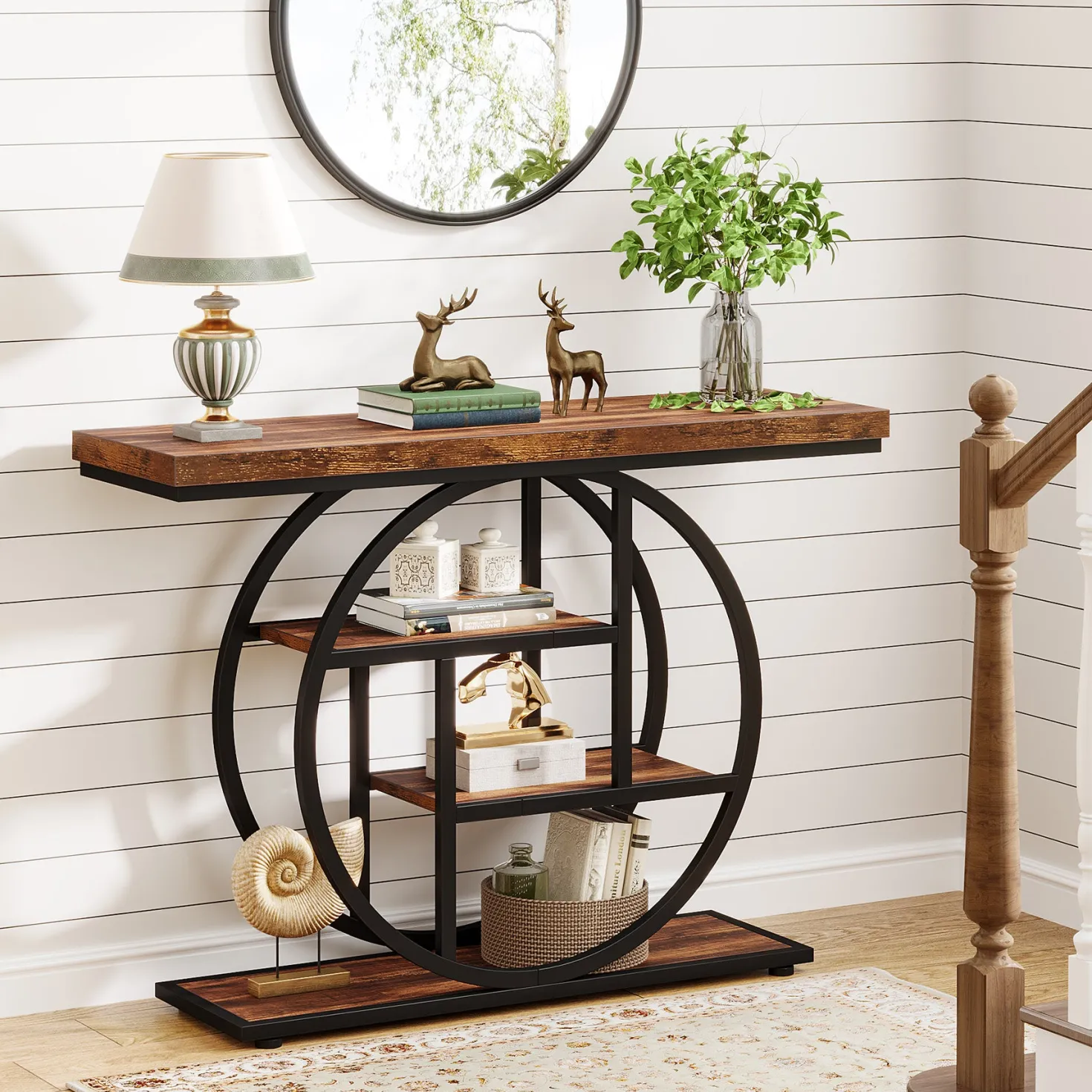 4-Tier Console Table, 41.3" Entryway Sofa Table with Circle Base