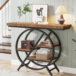4-Tier Console Table, 39.4" Entryway Table with Geometric Metal Frame