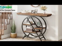 4-Tier Console Table, 39.4" Entryway Table with Geometric Metal Frame