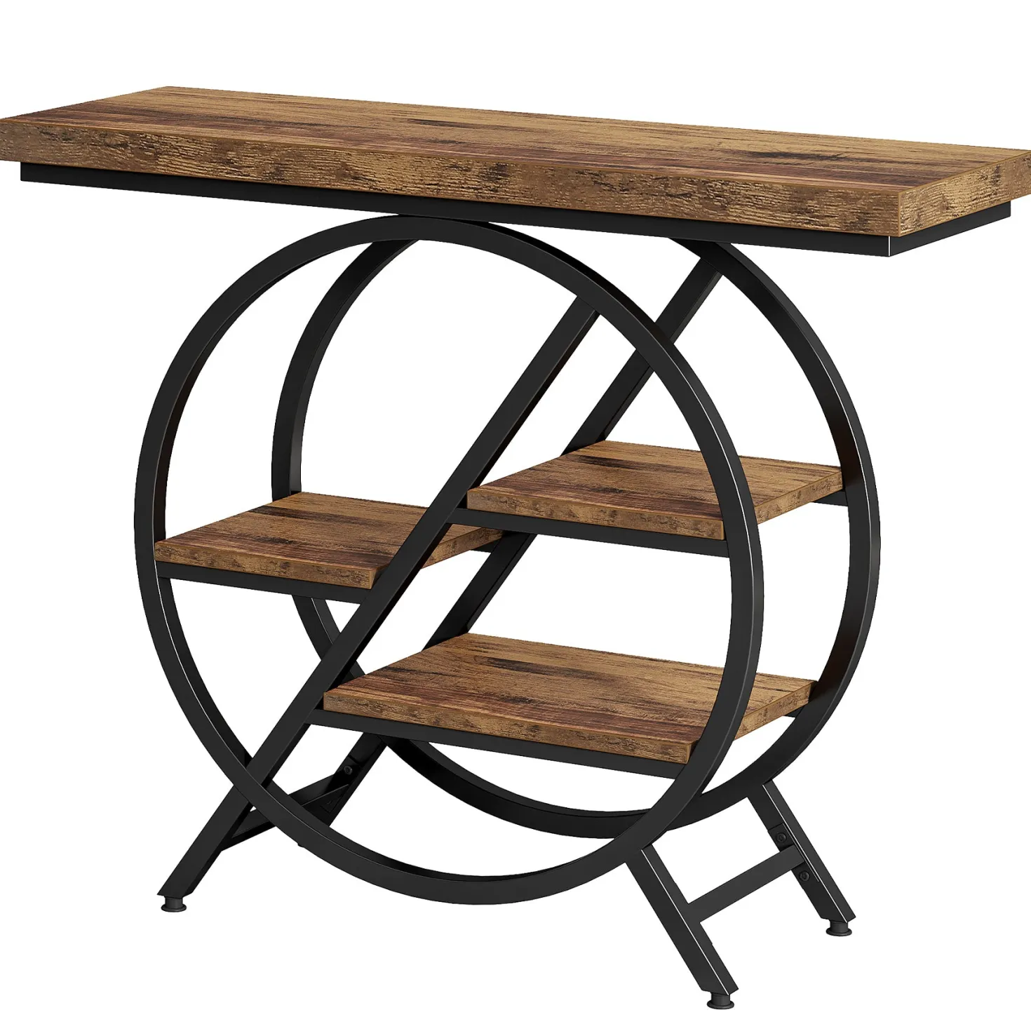 4-Tier Console Table, 39.4" Entryway Table with Geometric Metal Frame