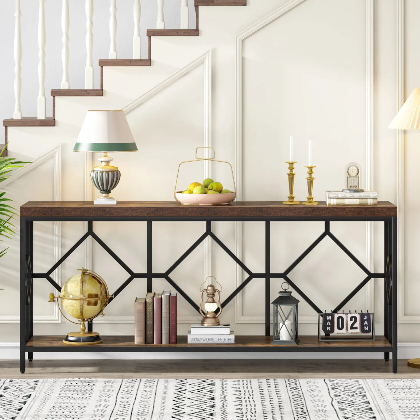 2-Tier Console Table, 71" Extra Long Sofa Table with Open Storage Shelf