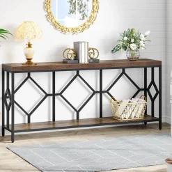 2-Tier Console Table, 71" Extra Long Sofa Table with Open Storage Shelf