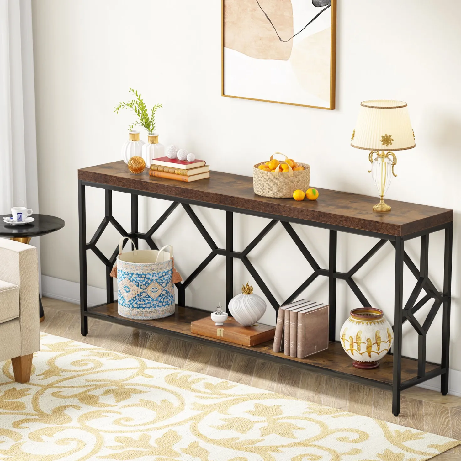 2-Tier Console Table, 71" Extra Long Sofa Table with Open Storage Shelf