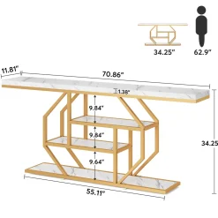 4-Tier Console Table, 70.9 inch Sofa Table Accent Table with Storage Shelves