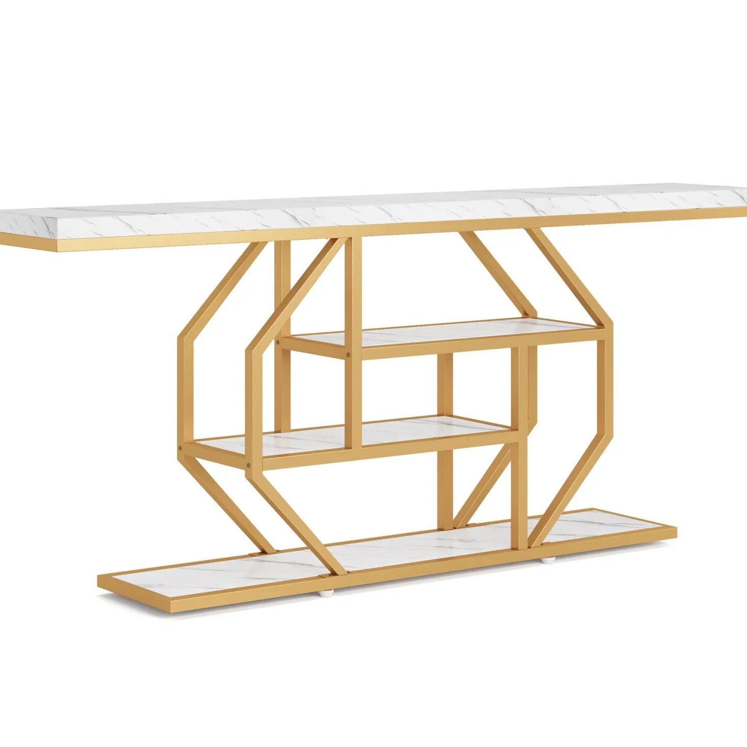 4-Tier Console Table, 70.9 inch Sofa Table Accent Table with Storage Shelves