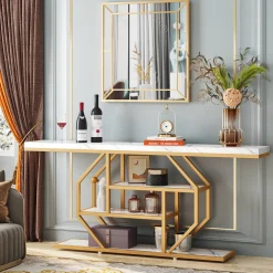 4-Tier Console Table, 70.9 inch Sofa Table Accent Table with Storage Shelves