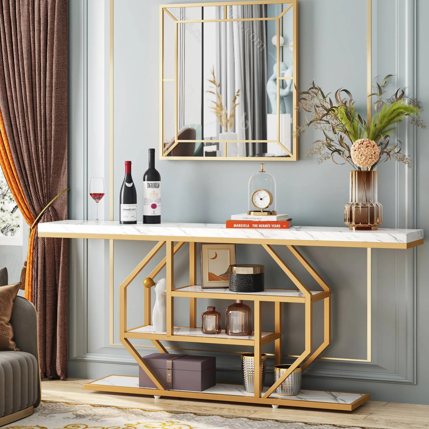 4-Tier Console Table, 70.9 inch Sofa Table Accent Table with Storage Shelves