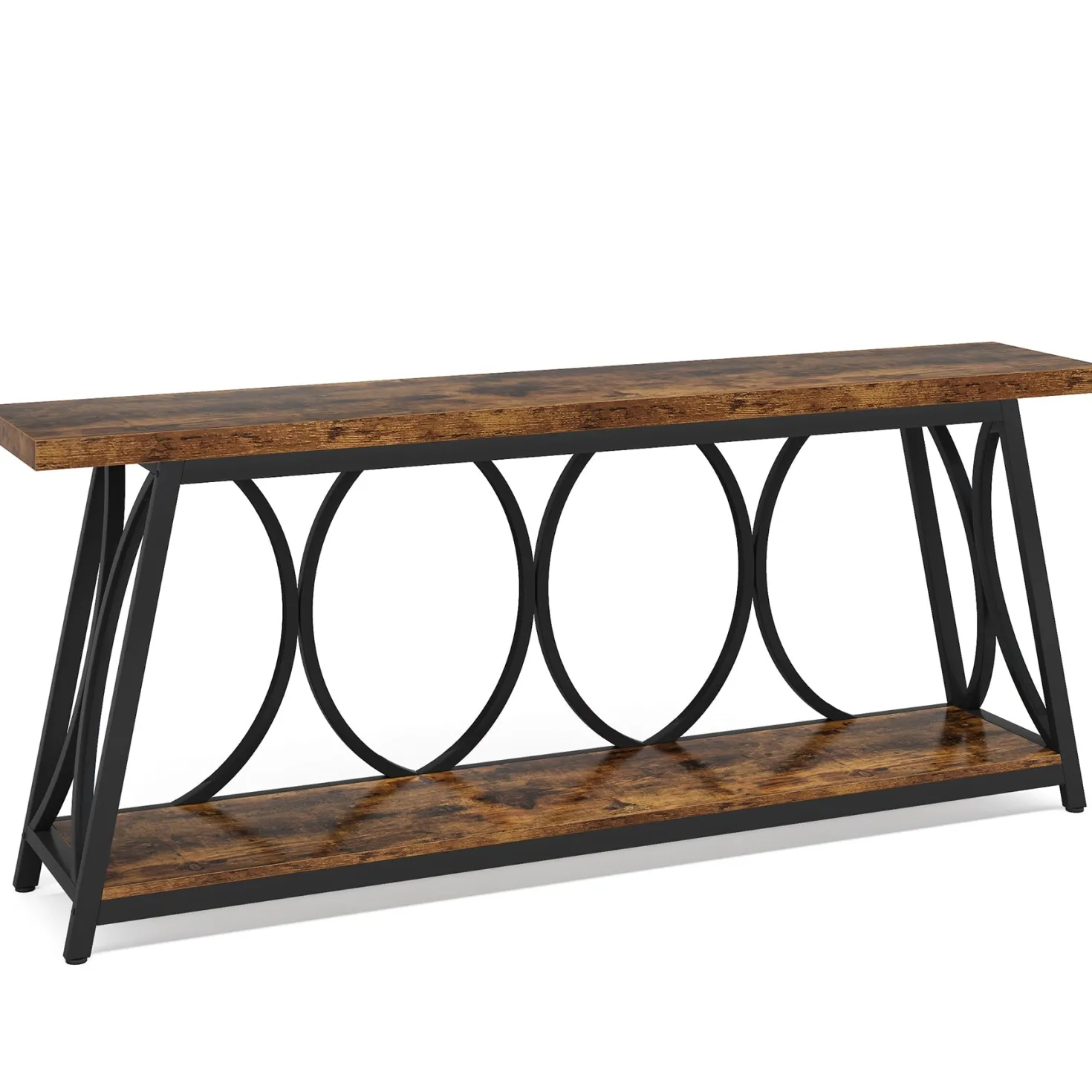 2-Tier Console Table, 70.9" Industrial Sofa Table Behind Couch with Shelves