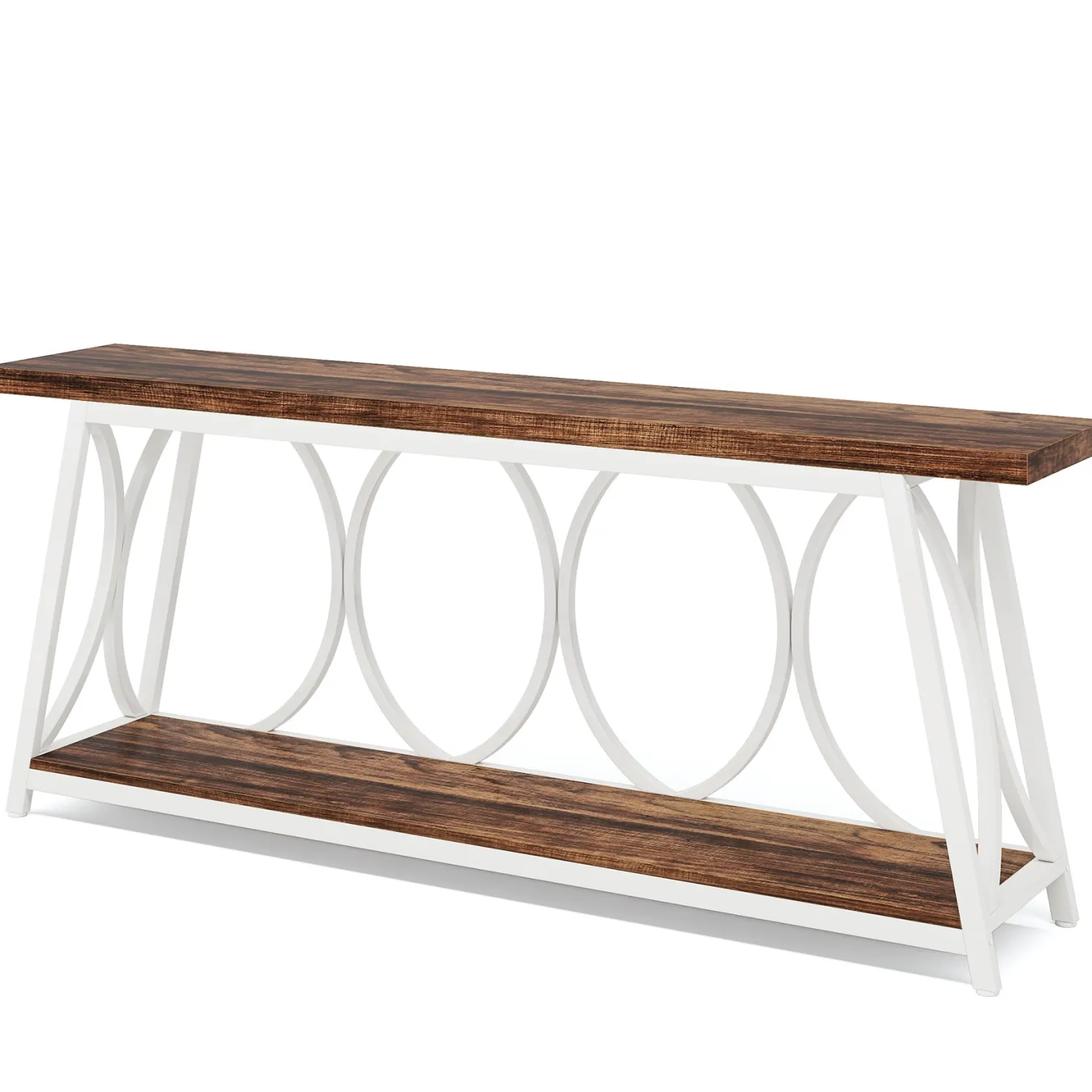 2-Tier Console Table, 70.9" Industrial Sofa Table Behind Couch with Shelves