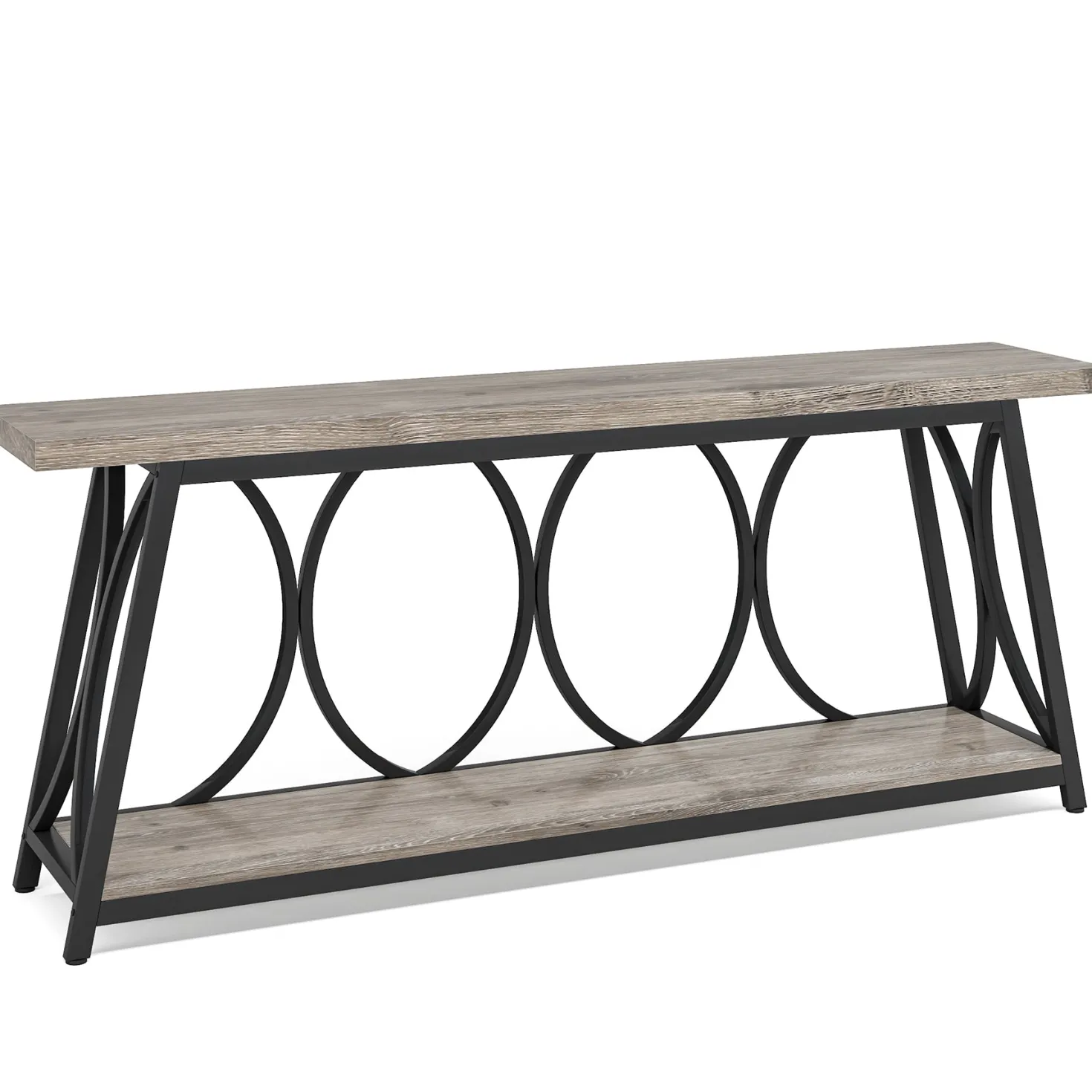 2-Tier Console Table, 70.9" Industrial Sofa Table Behind Couch with Shelves