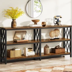 3-Tier Console Table, 70.9" Industrial Sofa Foyer Table for Living Room