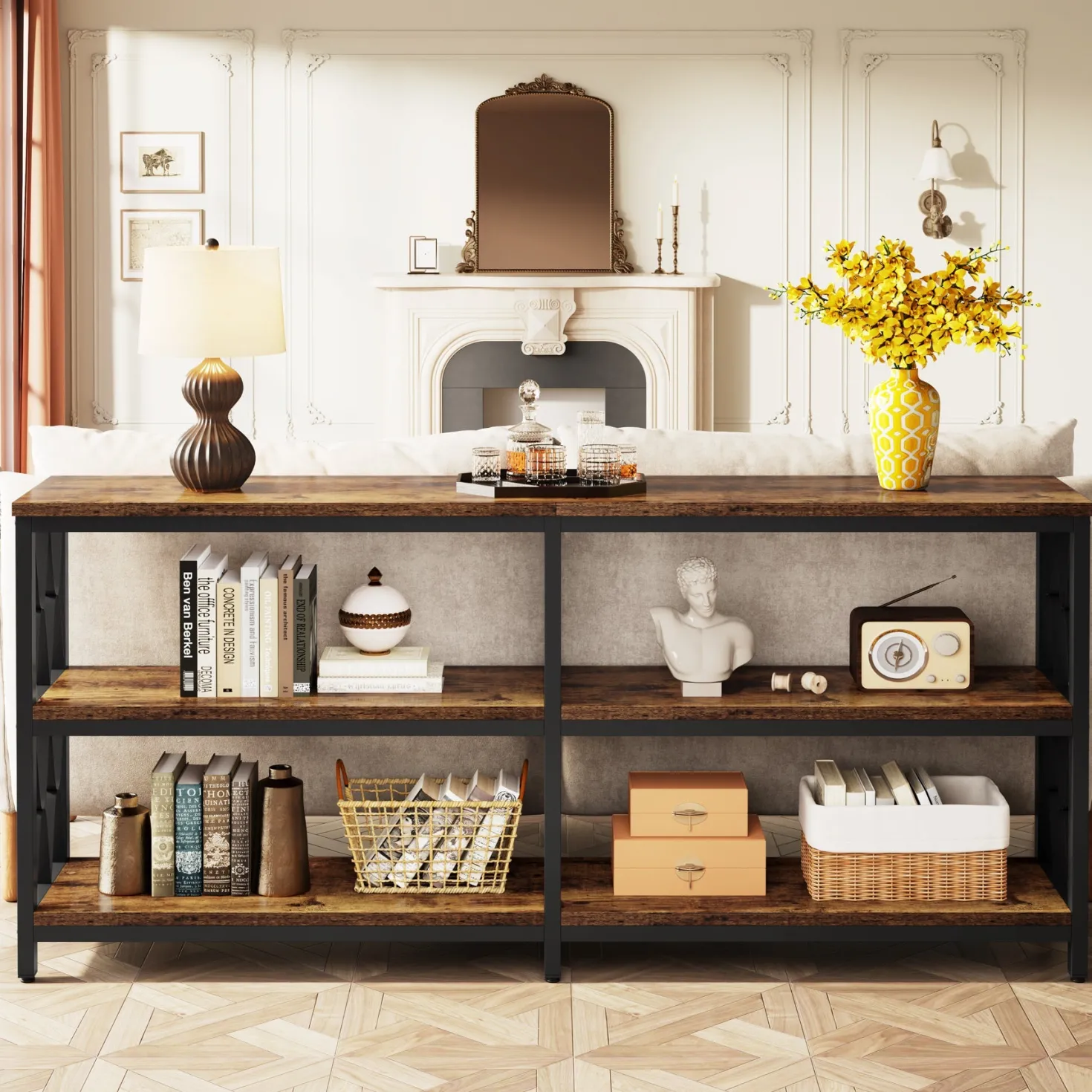 3-Tier Console Table, 70.9" Industrial Sofa Foyer Table for Living Room