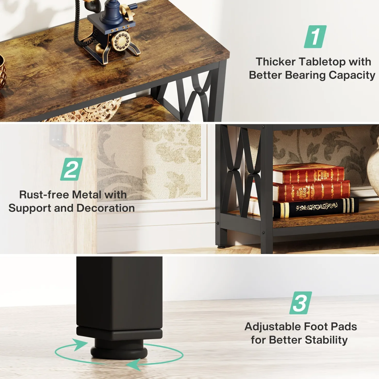 3-Tier Console Table, 70.9" Industrial Sofa Foyer Table for Living Room