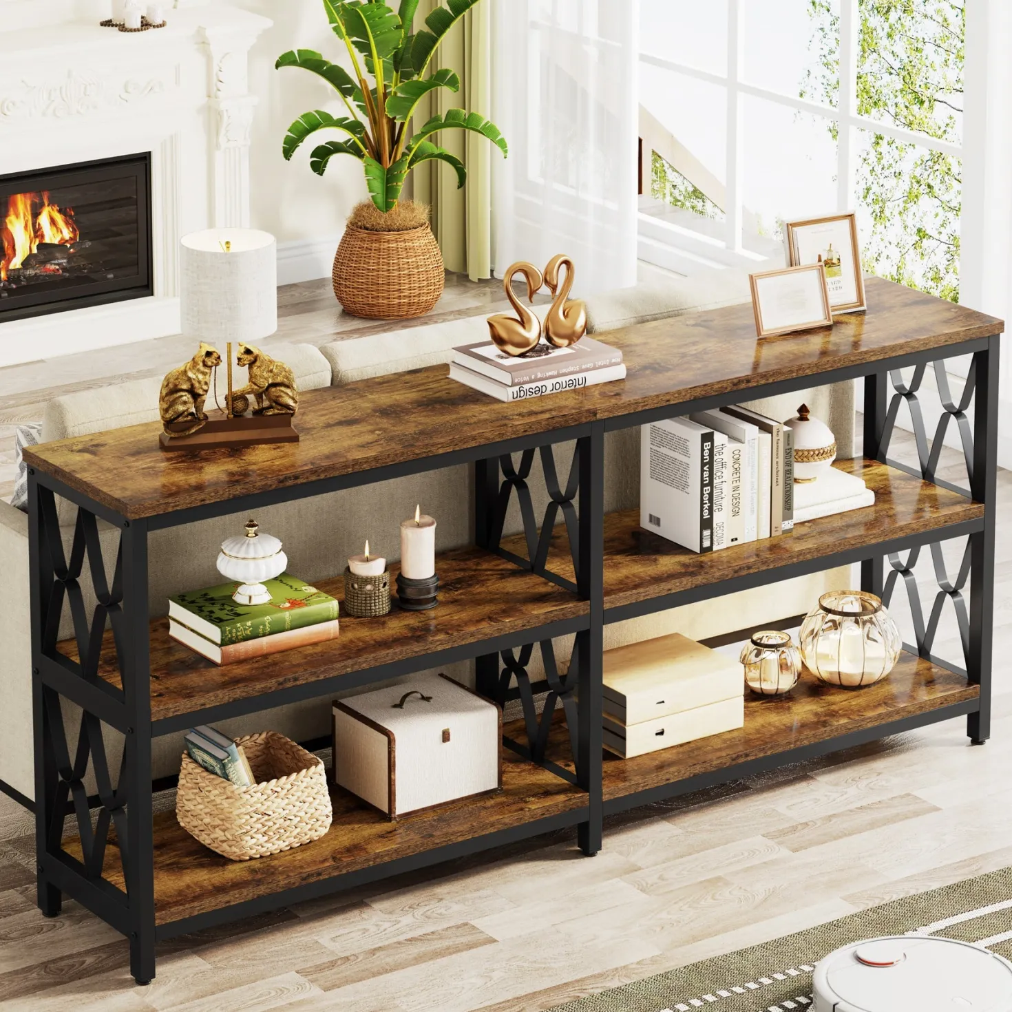 3-Tier Console Table, 70.9" Industrial Sofa Foyer Table for Living Room