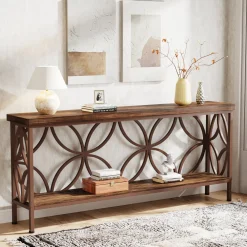 2-Tier Console Table, 70.9" Industrial Sofa Table Behind Couch