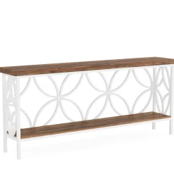 2-Tier Console Table, 70.9" Industrial Sofa Table Behind Couch