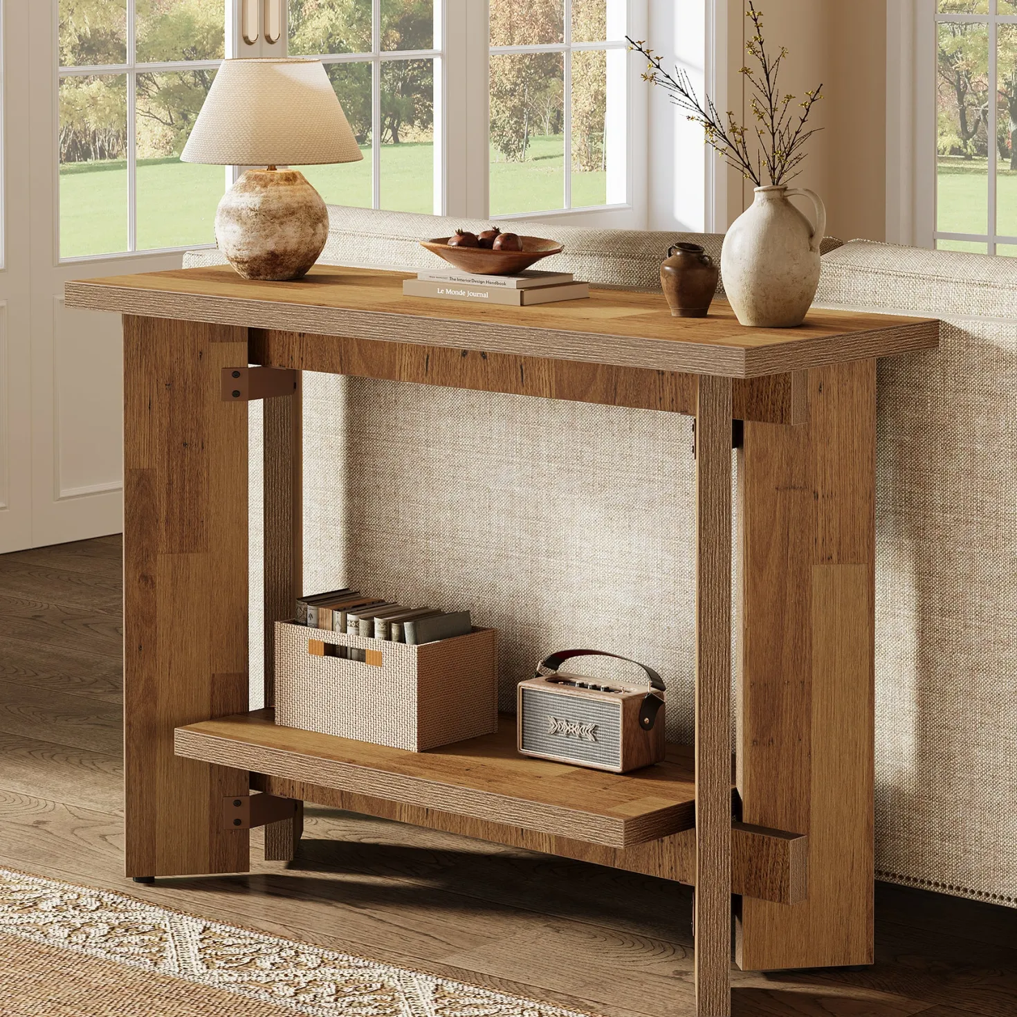 2-Tier Console Table, 41" Narrow Sofa Entryway Table with Storage Shelf