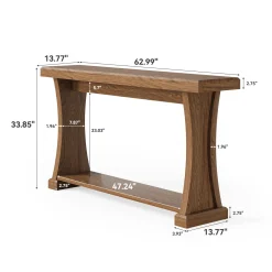 2-Tier Console Table, 63” Narrow Entryway Sofa Table with Storage Shelf