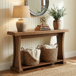 2-Tier Console Table, 63” Narrow Entryway Sofa Table with Storage Shelf