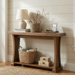 2-Tier Console Table, 63” Narrow Entryway Sofa Table with Storage Shelf